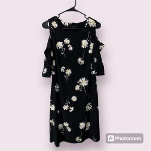 TOMMY HILFIGER Black Daisy Print Cold Shoulder Dress Size 10
